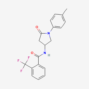 molecular formula C19H17F3N2O2 B2612098 N-(5-oxo-1-(p-tolyl)pyrrolidin-3-yl)-2-(trifluoromethyl)benzamide CAS No. 896366-35-1
