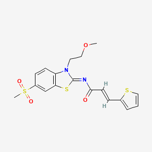 molecular formula C18H18N2O4S3 B2612125 (2E,NZ)-N-(3-(2-甲氧基乙基)-6-(甲基磺酰基)苯并[d]噻唑-2(3H)-亚甲基)-3-(噻吩-2-基)丙烯酰胺 CAS No. 864977-21-9
