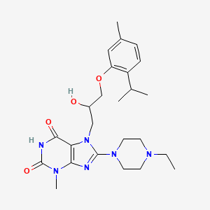 molecular formula C25H36N6O4 B2612130 8-(4-ethylpiperazin-1-yl)-7-(2-hydroxy-3-(2-isopropyl-5-methylphenoxy)propyl)-3-methyl-1H-purine-2,6(3H,7H)-dione CAS No. 941937-47-9