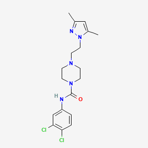 molecular formula C18H23Cl2N5O B2612144 N-(3,4-二氯苯基)-4-(2-(3,5-二甲基-1H-吡唑-1-基)乙基)哌嗪-1-甲酰胺 CAS No. 1396794-42-5