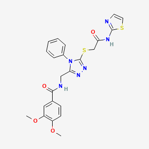 molecular formula C23H22N6O4S2 B2612145 3,4-二甲氧基-N-((5-((2-氧代-2-(噻唑-2-基氨基)乙基)硫代)-4-苯基-4H-1,2,4-三唑-3-基)甲基)苯甲酰胺 CAS No. 391944-18-6