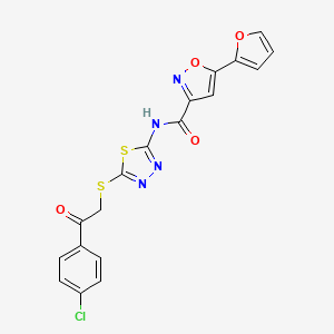 molecular formula C18H11ClN4O4S2 B2612146 N-(5-((2-(4-氯苯基)-2-氧代乙基)硫代)-1,3,4-噻二唑-2-基)-5-(呋喃-2-基)异恶唑-3-甲酰胺 CAS No. 1351589-58-6