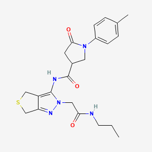 molecular formula C22H27N5O3S B2612150 5-氧代-N-(2-(2-氧代-2-(丙氨基)乙基)-4,6-二氢-2H-噻吩并[3,4-c]吡唑-3-基)-1-(对甲苯基)吡咯烷-3-甲酰胺 CAS No. 1105247-57-1
