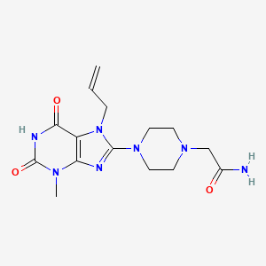 molecular formula C15H21N7O3 B2612156 2-(4-(7-烯丙-3-甲基-2,6-二氧代-2,3,6,7-四氢-1H-嘌呤-8-基)哌嗪-1-基)乙酰胺 CAS No. 898408-76-9