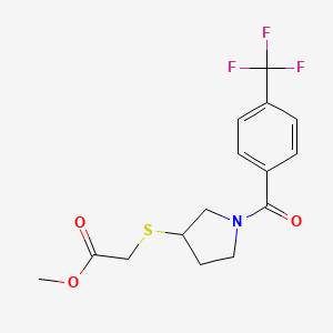 molecular formula C15H16F3NO3S B2612160 Methyl 2-((1-(4-(trifluoromethyl)benzoyl)pyrrolidin-3-yl)thio)acetate CAS No. 2034355-74-1