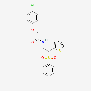 molecular formula C21H20ClNO4S2 B2612165 2-(4-chlorophenoxy)-N-(2-(thiophen-2-yl)-2-tosylethyl)acetamide CAS No. 896340-91-3