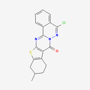 molecular formula C18H14ClN3OS B2612190 5-chloro-11-methyl-9,10,11,12-tetrahydro-8H-[1]benzothieno[2',3':4,5]pyrimido[2,1-a]phthalazin-8-one CAS No. 315676-42-7
