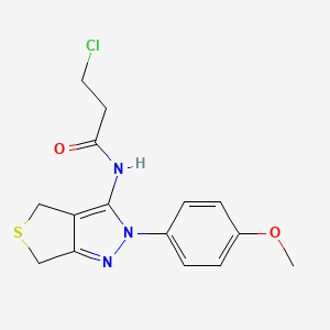 molecular formula C15H16ClN3O2S B2612228 3-chloro-N-[2-(4-methoxyphenyl)-2,6-dihydro-4H-thieno[3,4-c]pyrazol-3-yl]propanamide CAS No. 391866-54-9