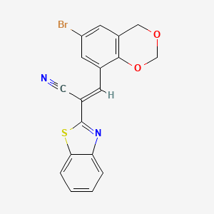 molecular formula C18H11BrN2O2S B2612234 (E)-2-(苯并[d]噻唑-2-基)-3-(6-溴-4H-苯并[d][1,3]二噁英-8-基)丙烯腈 CAS No. 618390-27-5