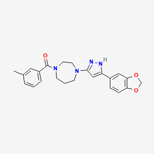 molecular formula C23H24N4O3 B2612269 (4-(3-(benzo[d][1,3]dioxol-5-yl)-1H-pyrazol-5-yl)-1,4-diazepan-1-yl)(m-tolyl)methanone CAS No. 1455461-40-1