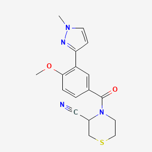 molecular formula C17H18N4O2S B2612277 4-[4-Methoxy-3-(1-methylpyrazol-3-yl)benzoyl]thiomorpholine-3-carbonitrile CAS No. 2223827-94-7