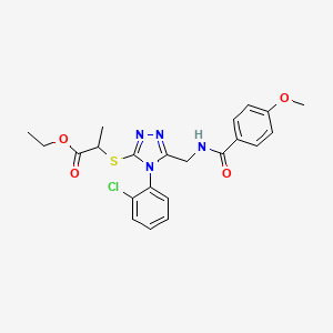 ethyl 2-((4-(2-chlorophenyl)-5-((4-methoxybenzamido)methyl)-4H-1,2,4-triazol-3-yl)thio)propanoate