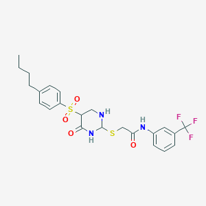 molecular formula C23H22F3N3O4S2 B2612286 2-{[5-(4-butylbenzenesulfonyl)-6-oxo-1,6-dihydropyrimidin-2-yl]sulfanyl}-N-[3-(trifluoromethyl)phenyl]acetamide CAS No. 1223897-71-9