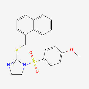 molecular formula C21H20N2O3S2 B2612287 1-(4-Methoxyphenyl)sulfonyl-2-(naphthalen-1-ylmethylsulfanyl)-4,5-dihydroimidazole CAS No. 868218-65-9