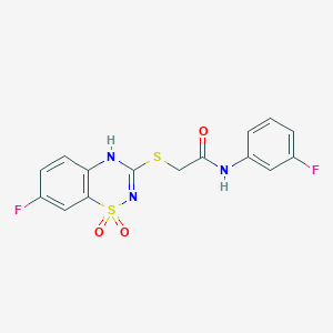 molecular formula C15H11F2N3O3S2 B2612296 2-((7-fluoro-1,1-dioxido-4H-benzo[e][1,2,4]thiadiazin-3-yl)thio)-N-(3-fluorophenyl)acetamide CAS No. 886953-69-1