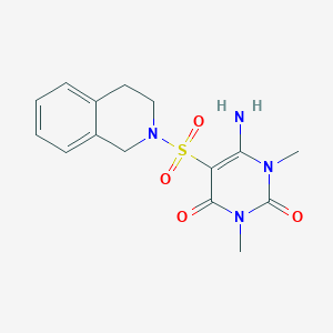 molecular formula C15H18N4O4S B2612298 6-amino-5-(3,4-dihydro-1H-isoquinolin-2-ylsulfonyl)-1,3-dimethylpyrimidine-2,4-dione CAS No. 869076-82-4