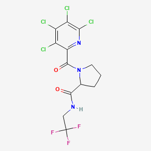 molecular formula C13H10Cl4F3N3O2 B2612318 1-(3,4,5,6-tetrachloropyridine-2-carbonyl)-N-(2,2,2-trifluoroethyl)pyrrolidine-2-carboxamide CAS No. 1796925-65-9