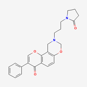 molecular formula C24H24N2O4 B2612327 9-(3-(2-oxopyrrolidin-1-yl)propyl)-3-phenyl-9,10-dihydrochromeno[8,7-e][1,3]oxazin-4(8H)-one CAS No. 951970-22-2