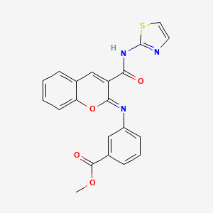 molecular formula C21H15N3O4S B2612328 methyl 3-{[(2Z)-3-(1,3-thiazol-2-ylcarbamoyl)-2H-chromen-2-ylidene]amino}benzoate CAS No. 1327176-05-5