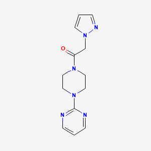 molecular formula C13H16N6O B2612329 2-(1H-吡唑-1-基)-1-(4-(嘧啶-2-基)哌嗪-1-基)乙酮 CAS No. 1207054-46-3