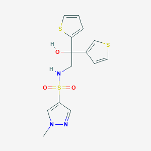 molecular formula C14H15N3O3S3 B2612355 N-(2-hydroxy-2-(thiophen-2-yl)-2-(thiophen-3-yl)ethyl)-1-methyl-1H-pyrazole-4-sulfonamide CAS No. 2034237-88-0