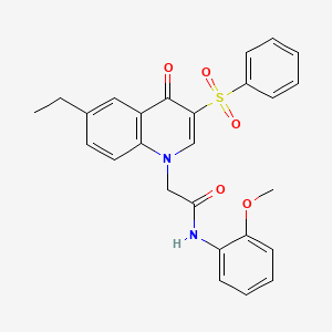 molecular formula C26H24N2O5S B2612357 2-[3-(benzenesulfonyl)-6-ethyl-4-oxoquinolin-1-yl]-N-(2-methoxyphenyl)acetamide CAS No. 866725-68-0