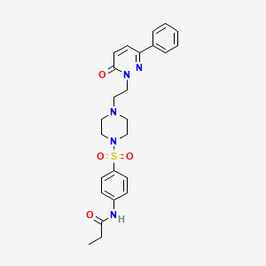 molecular formula C25H29N5O4S B2612366 N-(4-((4-(2-(6-oxo-3-phenylpyridazin-1(6H)-yl)ethyl)piperazin-1-yl)sulfonyl)phenyl)propionamide CAS No. 1105250-35-8