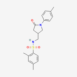 molecular formula C20H24N2O3S B2612384 2,4-二甲基-N-((5-氧代-1-(对甲苯基)吡咯烷-3-基)甲基)苯磺酰胺 CAS No. 954714-91-1