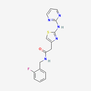 molecular formula C16H14FN5OS B2612398 N-(2-fluorobenzyl)-2-(2-(pyrimidin-2-ylamino)thiazol-4-yl)acetamide CAS No. 1226438-32-9