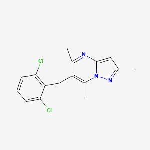 molecular formula C16H15Cl2N3 B2612399 6-(2,6-Dichlorobenzyl)-2,5,7-trimethylpyrazolo[1,5-a]pyrimidine CAS No. 478064-83-4