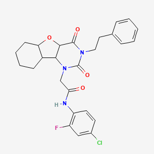 N-(4-chloro-2-fluorophenyl)-2-[4,6-dioxo-5-(2-phenylethyl)-8-oxa-3,5-diazatricyclo[7.4.0.0^{2,7}]trideca-1(9),2(7),10,12-tetraen-3-yl]acetamide