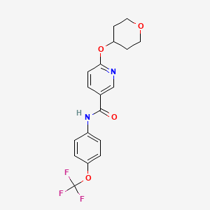 molecular formula C18H17F3N2O4 B2612412 6-((tetrahydro-2H-pyran-4-yl)oxy)-N-(4-(trifluoromethoxy)phenyl)nicotinamide CAS No. 2034362-21-3