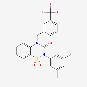 molecular formula C23H19F3N2O3S B2612413 2-(3,5-dimethylphenyl)-4-[3-(trifluoromethyl)benzyl]-2H-1,2,4-benzothiadiazin-3(4H)-one 1,1-dioxide CAS No. 893789-48-5