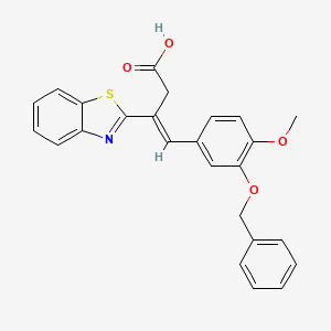 molecular formula C25H21NO4S B2612416 (E)-3-(1,3-benzothiazol-2-yl)-4-(4-methoxy-3-phenylmethoxyphenyl)but-3-enoic acid CAS No. 721405-20-5