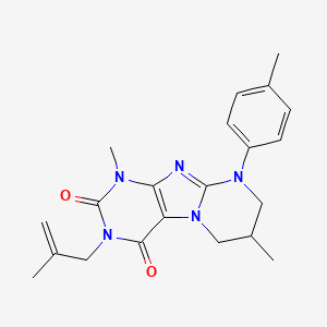 molecular formula C21H25N5O2 B2612426 1,7-dimethyl-9-(4-methylphenyl)-3-(2-methylprop-2-enyl)-7,8-dihydro-6H-purino[7,8-a]pyrimidine-2,4-dione CAS No. 847856-42-2