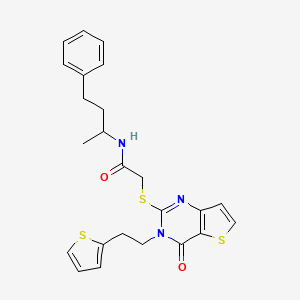 molecular formula C24H25N3O2S3 B2612447 2-({4-oxo-3-[2-(thiophen-2-yl)ethyl]-3,4-dihydrothieno[3,2-d]pyrimidin-2-yl}sulfanyl)-N-(4-phenylbutan-2-yl)acetamide CAS No. 1260906-60-2