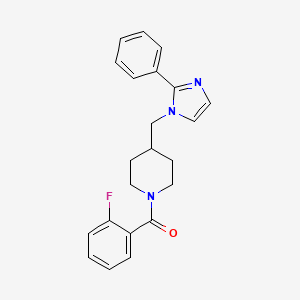 molecular formula C22H22FN3O B2612454 (2-fluorophenyl)(4-((2-phenyl-1H-imidazol-1-yl)methyl)piperidin-1-yl)methanone CAS No. 1351615-23-0