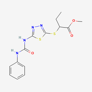 molecular formula C14H16N4O3S2 B2612460 Methyl 2-((5-(3-phenylureido)-1,3,4-thiadiazol-2-yl)thio)butanoate CAS No. 898462-65-2