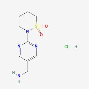 molecular formula C9H15ClN4O2S B2612484 2-[5-(Aminomethyl)pyrimidin-2-yl]-1-thiazinane-1,1-dione hydrochloride CAS No. 2251053-76-4