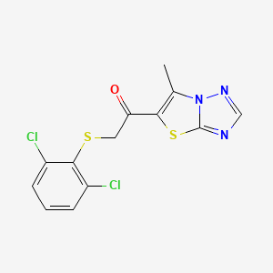 molecular formula C13H9Cl2N3OS2 B2612493 2-[(2,6-Dichlorophenyl)sulfanyl]-1-(6-methyl[1,3]thiazolo[3,2-b][1,2,4]triazol-5-yl)-1-ethanone CAS No. 866136-56-3