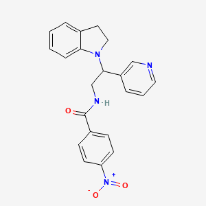molecular formula C22H20N4O3 B2612494 N-(2-(indolin-1-yl)-2-(pyridin-3-yl)ethyl)-4-nitrobenzamide CAS No. 898432-33-2