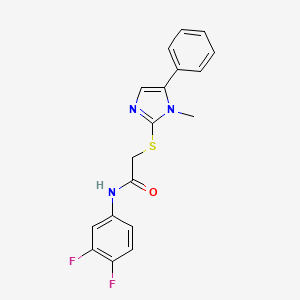 molecular formula C18H15F2N3OS B2612538 N-(3,4-difluorophenyl)-2-((1-methyl-5-phenyl-1H-imidazol-2-yl)thio)acetamide CAS No. 932321-06-7