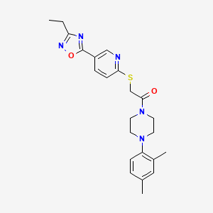 molecular formula C23H27N5O2S B2612553 1-(4-(2,4-Dimethylphenyl)piperazin-1-yl)-2-((5-(3-ethyl-1,2,4-oxadiazol-5-yl)pyridin-2-yl)thio)ethanone CAS No. 1251556-16-7