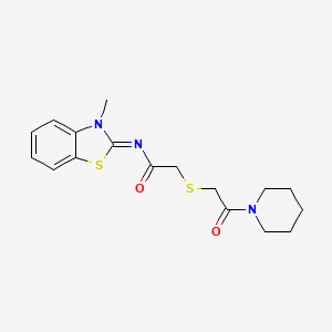 molecular formula C17H21N3O2S2 B2612564 N-(3-甲基-1,3-苯并噻唑-2-亚甲基)-2-(2-氧代-2-哌啶-1-基乙基)硫代乙酰胺 CAS No. 1164491-43-3