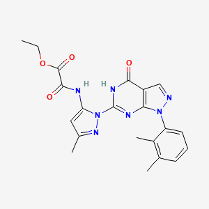 molecular formula C21H21N7O4 B2612565 ethyl 2-((1-(1-(2,3-dimethylphenyl)-4-oxo-4,5-dihydro-1H-pyrazolo[3,4-d]pyrimidin-6-yl)-3-methyl-1H-pyrazol-5-yl)amino)-2-oxoacetate CAS No. 1171520-84-5