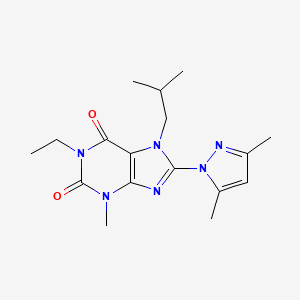 molecular formula C17H24N6O2 B2612568 8-(3,5-二甲基-1H-吡唑-1-基)-1-乙基-7-异丁基-3-甲基-1H-嘌呤-2,6(3H,7H)-二酮 CAS No. 1014010-00-4