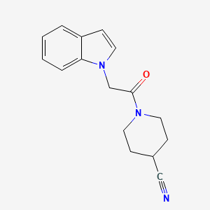 molecular formula C16H17N3O B2612571 1-(2-(1H-indol-1-yl)acetyl)piperidine-4-carbonitrile CAS No. 2034456-86-3