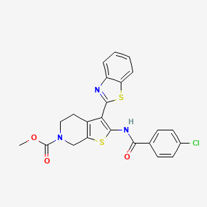 molecular formula C23H18ClN3O3S2 B2612601 methyl 3-(benzo[d]thiazol-2-yl)-2-(4-chlorobenzamido)-4,5-dihydrothieno[2,3-c]pyridine-6(7H)-carboxylate CAS No. 886950-86-3