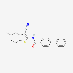 molecular formula C23H20N2OS B2612618 N-(3-cyano-5-methyl-4,5,6,7-tetrahydro-1-benzothiophen-2-yl)-4-phenylbenzamide CAS No. 391221-67-3
