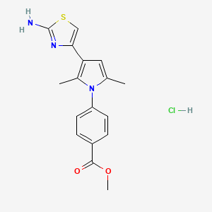 molecular formula C17H18ClN3O2S B2612632 methyl 4-[3-(2-amino-1,3-thiazol-4-yl)-2,5-dimethyl-1H-pyrrol-1-yl]benzoate hydrochloride CAS No. 1172047-05-0